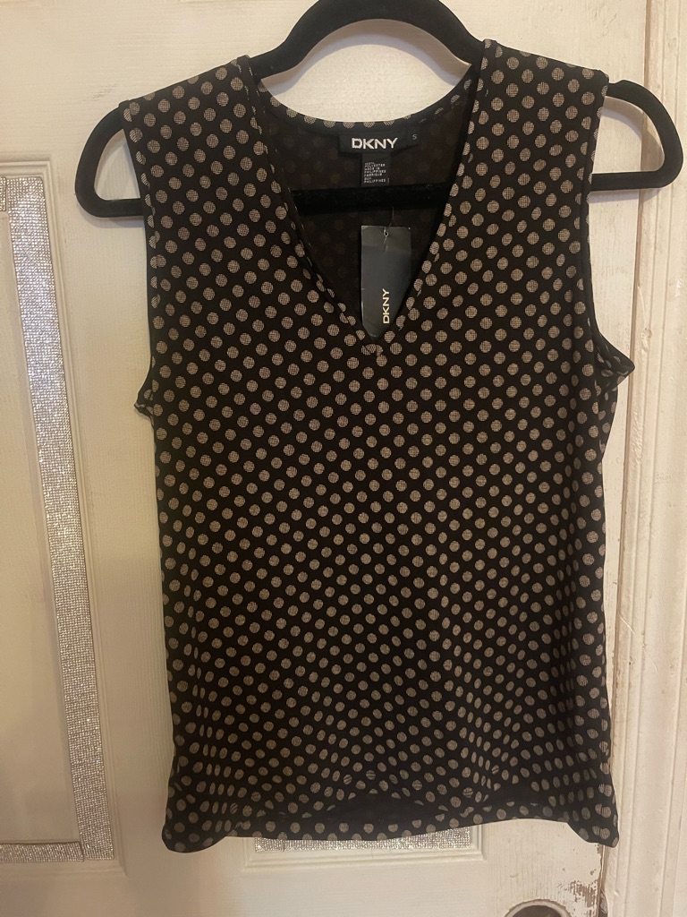Dkny Black Polka Dot V-Neck Sleeveless Camisole